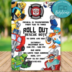 Editable Rescue Bots Party Invites Instant Download