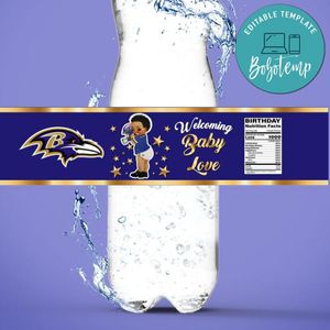 Baltimore Ravens baby Shower Water Bottle Label Template to Print at Home Instant Download