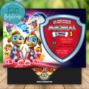 Editable Mighty Pups Paw Patrol Party Invitations and Free Thank You Card Instant Download