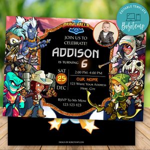Editable Brawlhalla Video Game Birthday Invitation With Photo Instant Download