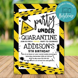 Printable Quarantine Birthday Invitation Free Thank You Tag Instant Download