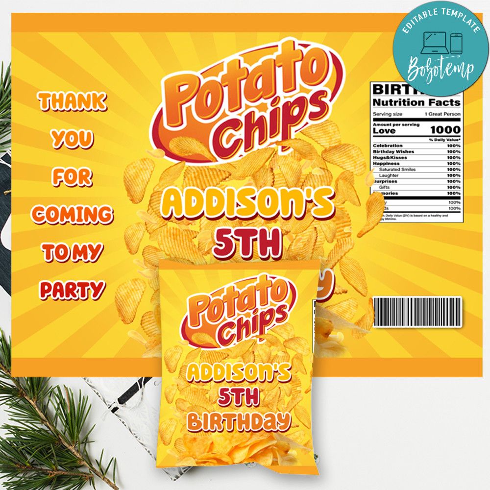 Potato Chip Bag Digital File Printable DIY | Bobotemp