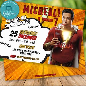 Editable SHAZAM Birthday Invitation Instant Download
