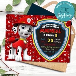 Marshalls Paw Patrol Birthday Invitation Template to Print at Home Instant Download