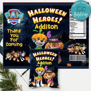 Paw Patrol Halloween Birthday Chip Bag Digital File Printable Instant Download
