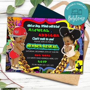 African American Babies Hip Hop 90s Gender Reveal Invitation Printable Instant Download