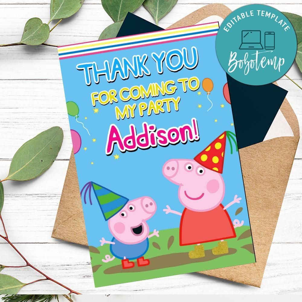 Peppa Pig Thank you card Template to Print at Home Createpartylabels