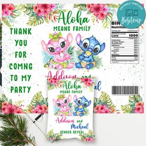 Stitch gender reveal Chip Bag Digital File Printable Instant Download