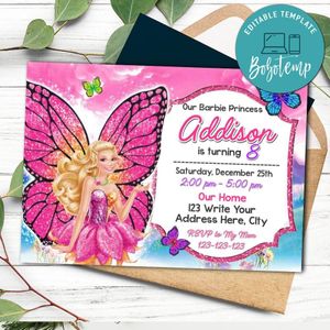 Barbie mariposa Invitation Customizable Template Instant Download