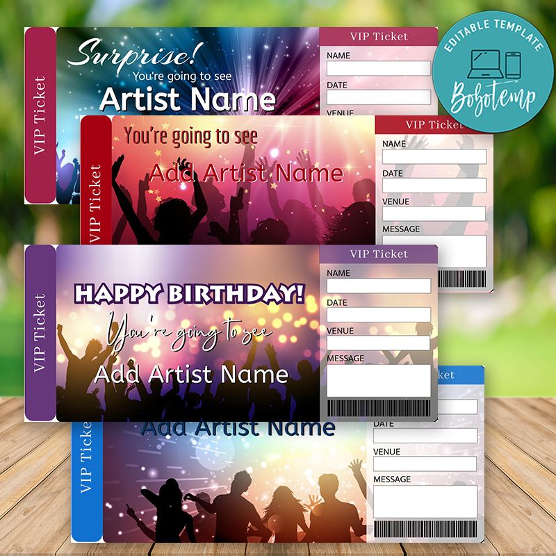 Printable CONCERT Surprise Ticket Instant Download Bobotemp
