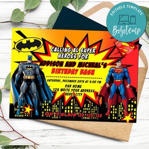 Superman and batman Invitation Customizable Template Instant Download