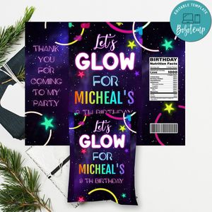 Glow party Chip Bag Digital File Printable Instant Download
