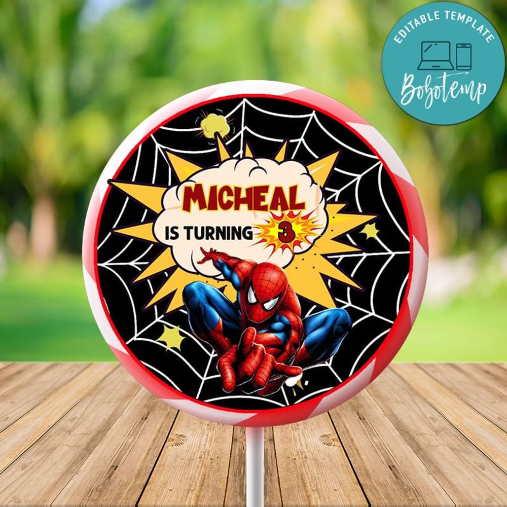 Spiderman Lollipop Labels Digital File Printable Instant Download