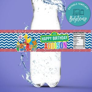 Sesame street Water Bottle Label Template to Print at Home Instant Download