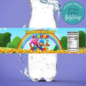 Pocoyo Water Bottle Label Template to Print at Home Instant Download