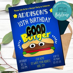 Good Burger Invitation Template to Print at Home Instant Download