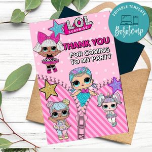 Lol dolls Thank you card Template to Print at Home Instant Download