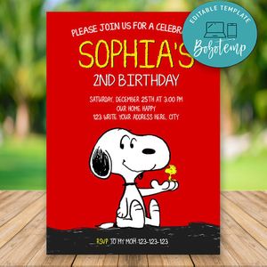 Editable Snoopy Peanuts Party Invitations Instant Download