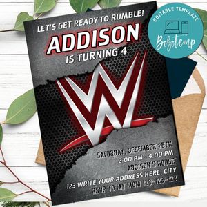 WWE wrestling Invitation Customizable Template Instant Download