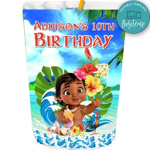 Baby Moana Capri Sun Birthday Labels Digital File Printable Instant Download