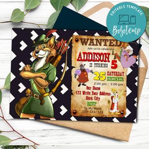 Robin Hood Birthday Invitation Template to print at home Instant Download