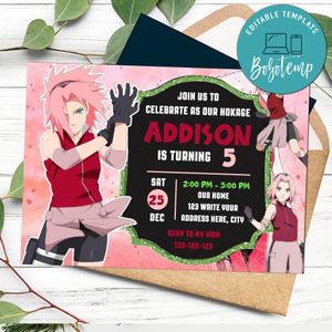 Sakura Haruno Naruto Invitation Customizable Template Instant Download