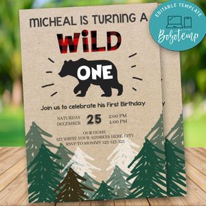 Editable Wild One Lumberjack First Birthday Flyer Instant Download