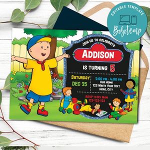 Caillou Invitation Template to Print at Home Instant Download