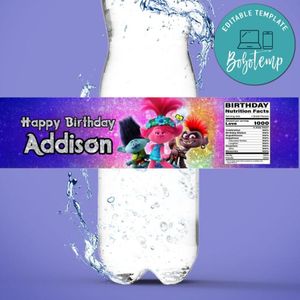 Trolls Movie Water Bottle Label Template to Print at Home Instant Download