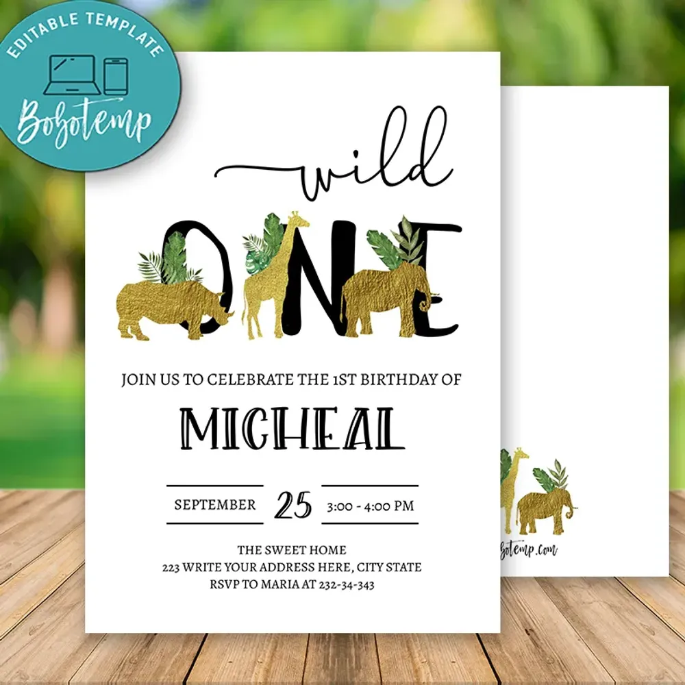 Editable Wild One 1st Party Invitations Instant Download