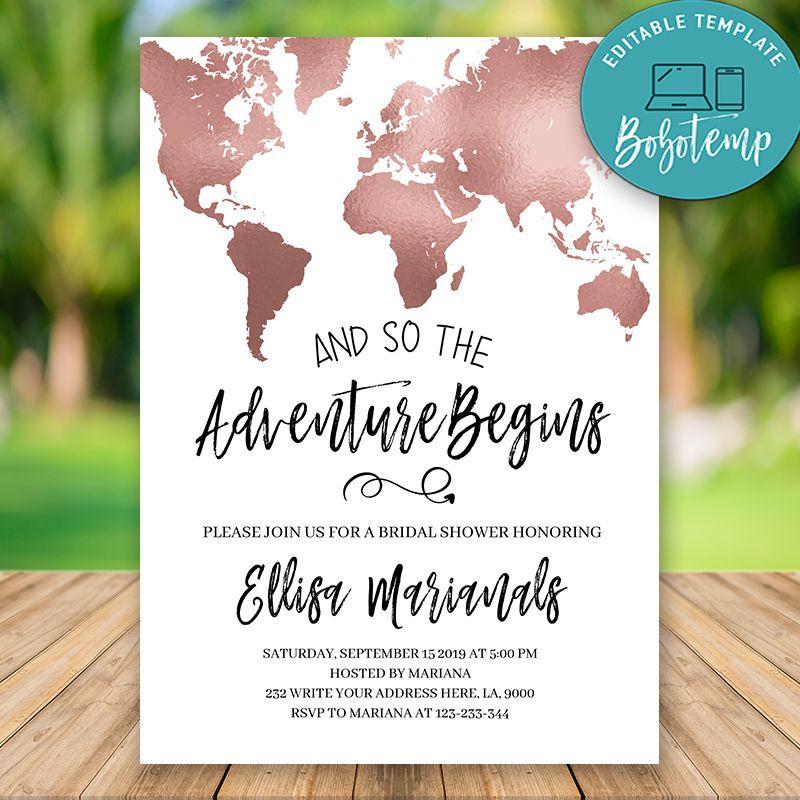 Editable the Adventure Begins Bridal Shower Invitation DIY | Bobotemp