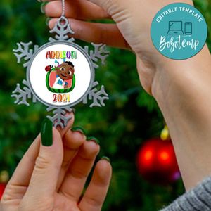 Black Cocomelon Pewter Snowflake Ornament Customizable Name Gift