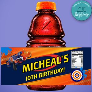 Nerf Gun Birthday Gatorade Label Template to Print at Home Instant Download