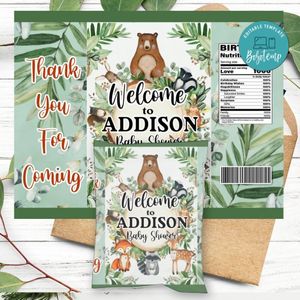 Woodland baby Shower Chip Bag Digital File Instant Download