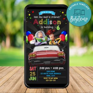Mobile Toy Story Drive By Birthday Parade Electronic Invite Invitation Template Instant Download