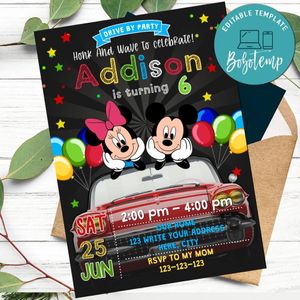Mickey and Minnie Mouse Car Parade Birthday Invitation Printable Instant Download