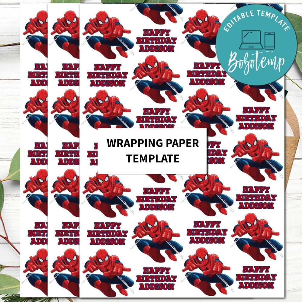 Spiderman Wrapping Paper Printable Template Instant Download | Bobotemp ...