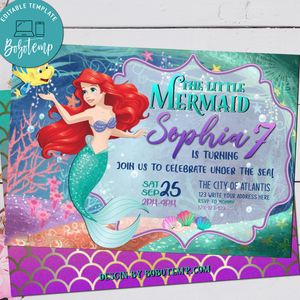 Disney Princess Ariel Little Mermaid Birthday Party Invitation Printable