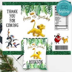 Lion King Birthday Chip Bag Digital File Printable Instant Download