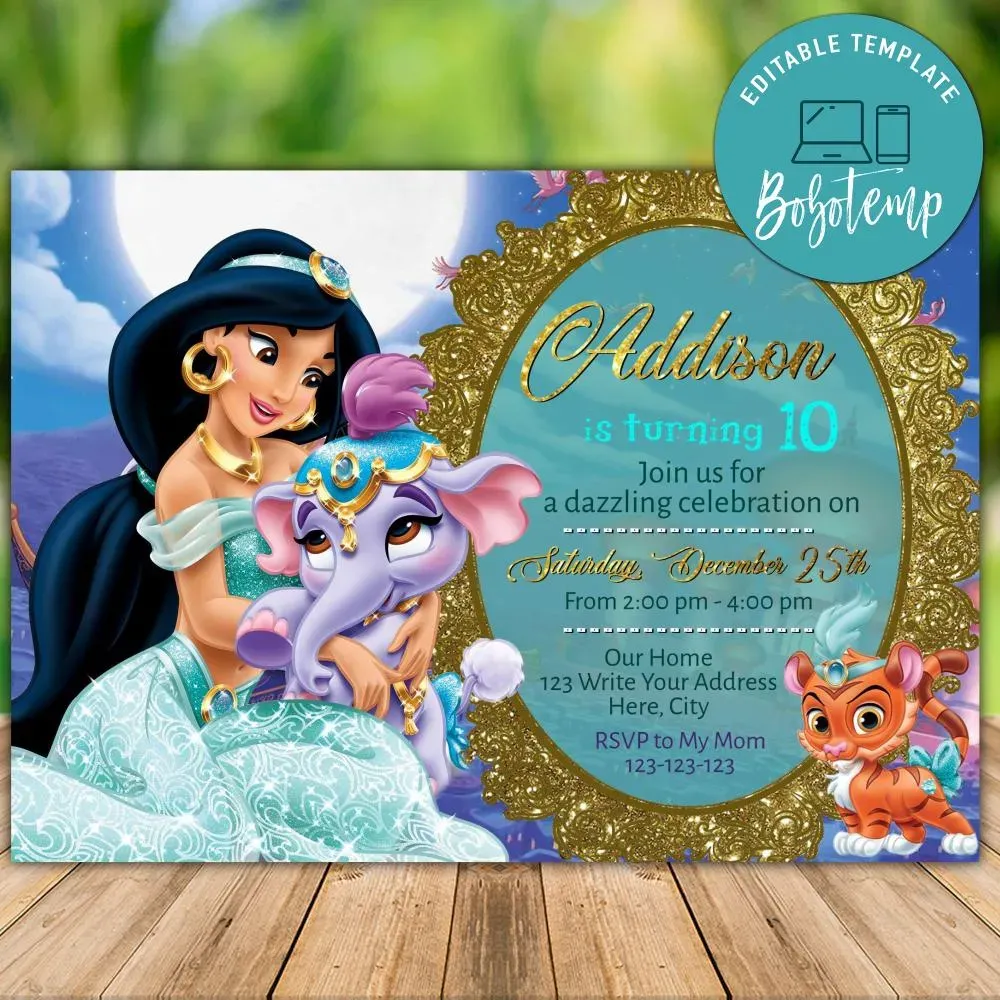 Printable Disney Princess Jasmine Birthday Invitation Diy Bobotemp