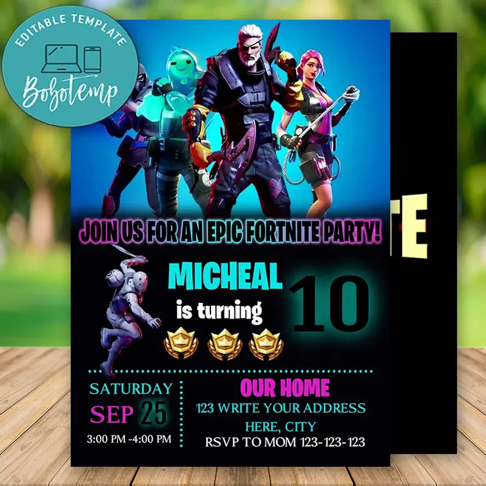 Editable Fortnite Season 11 Fortnite Boy Birthday Invitation Diy Bobotemp