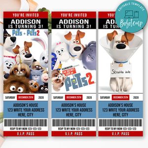 Printable Secret Life of Pets 2 Movie Ticket Invitation Instant Download