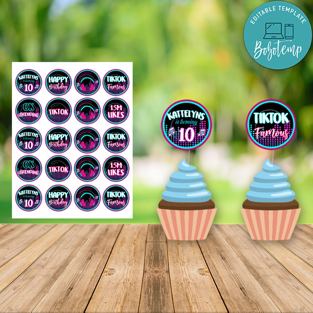 Tiktok Happy Birthday Cupcake Topper Digital File Printable DIY | Bobotemp