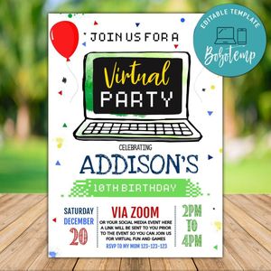 Printable Quarantine Zoom Birthday Party Invitation Instant Download