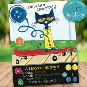 Editable Pete The Cat Birthday Invitation Instant Download