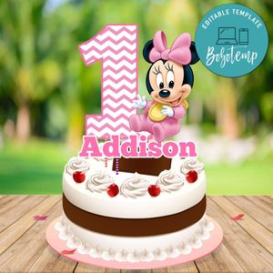 Baby Minnie Mouse Birthday Cake Topper Template Printable Instant Download