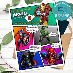 Marvel Comics Invitation Customizable Template Instant Download