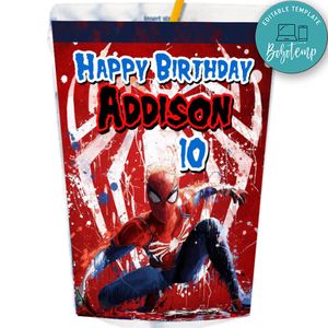 Spiderman Marvel Capri Sun Birthday Labels Digital File Printable Instant Download