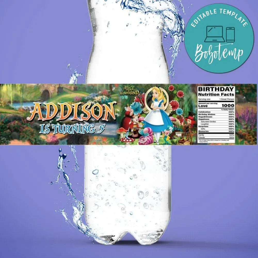 Alice in wonderland Water Bottle Label Template DIY Bobotemp