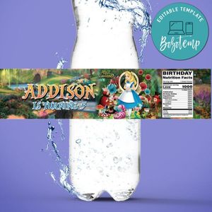 Alice in wonderland Water Bottle Label Template to Print at Home Instant Download